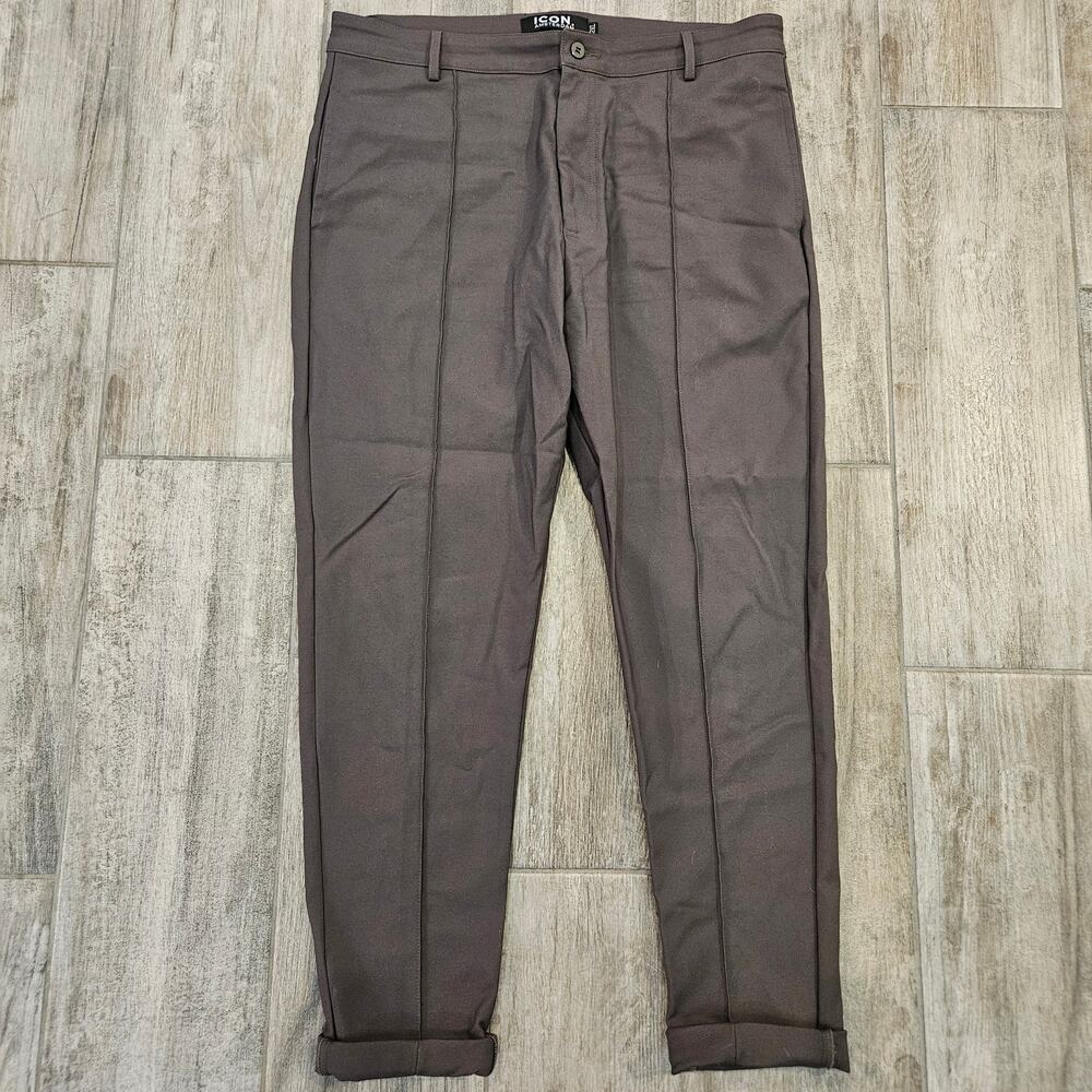 Icon Amsterdam Pleated Tapered Pants Men’s 2XL Brown Grey Slim Tailored Trousers